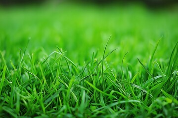 Fototapeta premium A vibrant and sharp close-up of lush green grass blades, capturing the refreshing beauty of nature's details.