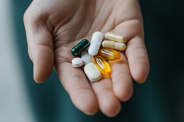Hand Holding a Variety of Pills and Tablets | Health, Medication, and Pharmaceutical Care