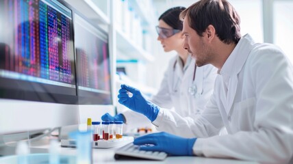 Scientists Analyzing Genetic Data on Computer