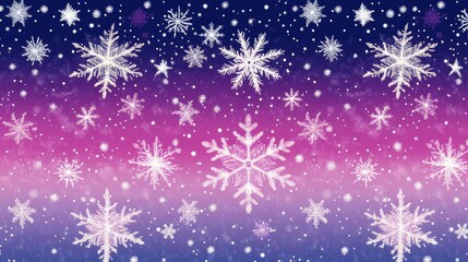 Winter Wonderland White Snowflakes on Purple Gradient, Digital Art, Holiday Decor, Winter, Snow, Snowflake