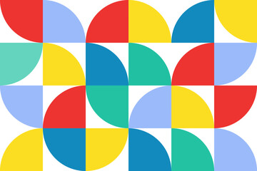 Multicolored Geometric seamless Pattern. Colorful Circle parts Mosaic Modern Background. geometry Shapes. Bauhaus pattern for cover, wallpaper, packaging, textile design