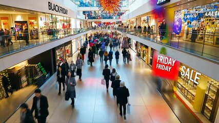 Busy Shopping Mall on Black Friday Filled With Eager Shoppers Generative AI