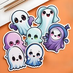 Obraz premium playful and spooky ghost sticker set with colorful designs