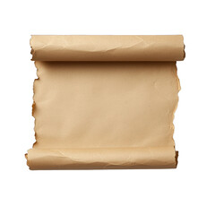 A blank, aged parchment roll ready for writing, ideal for invitations or historical themed designs. transparent background