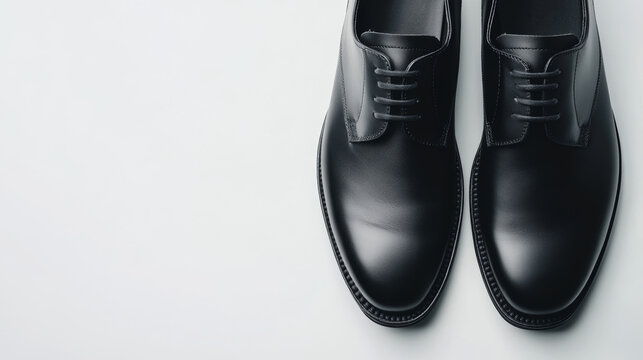 Elegant black leather shoes, perfect for a special occasion,  shown against a clean white backdrop.