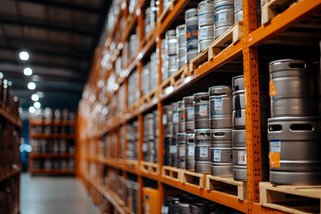 Warehouse at a Brewery Filled with Beer Kegs and Barrels | Craft Brewing Storage and Distribution Hub