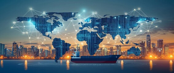 Photo concept depicting the intricate network of global trade logistics and distribution channels that power international supply chains