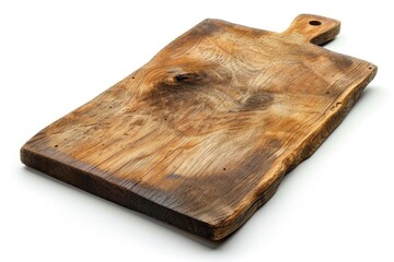 Fototapeta premium A wooden cutting board placed on a clean and white surface, ready for food preparation