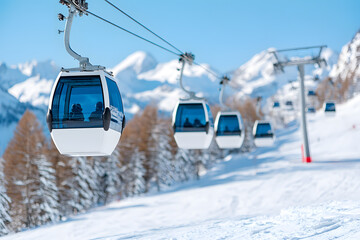 Cable Cars at a Ski Resort | Winter Sports and Mountain Adventure in Snowy Alpine Landscape