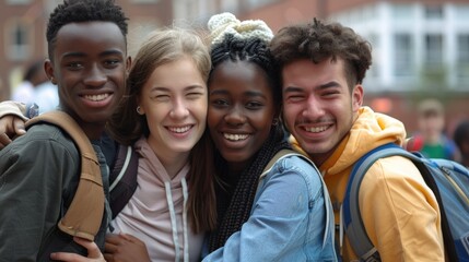 Fototapeta premium A group of youthful individuals stand united, showcasing camaraderie and friendship