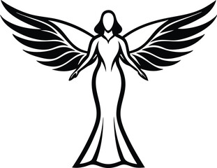 elegant angel line art vector illustration 