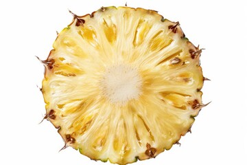 Fresh pineapple cut into two halves on a clean white surface, perfect for photography or illustration