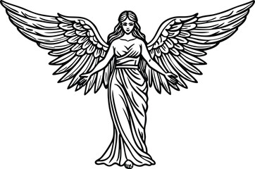 elegant angel line art vector illustration 