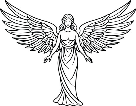 recommend clip art: elegant angel line art vector illustration 