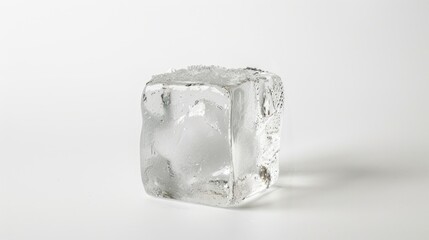 A block of ice sitting on a white surface, great for cold weather or winter themed designs