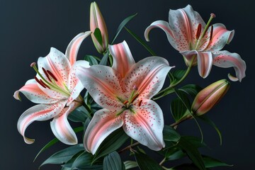 A decorative vase filled with pink and white flowers