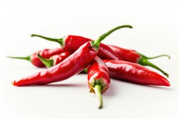 Freshly harvested red hot peppers on a clean white surface
