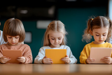 Children Using Tablets for Interactive Digital Learning | Modern Education and Technology in the Classroom