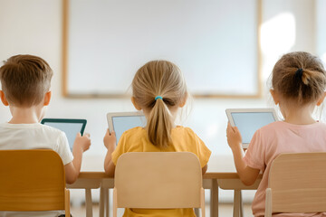 Children Using Tablets for Interactive Digital Learning | Modern Education and Technology in the Classroom