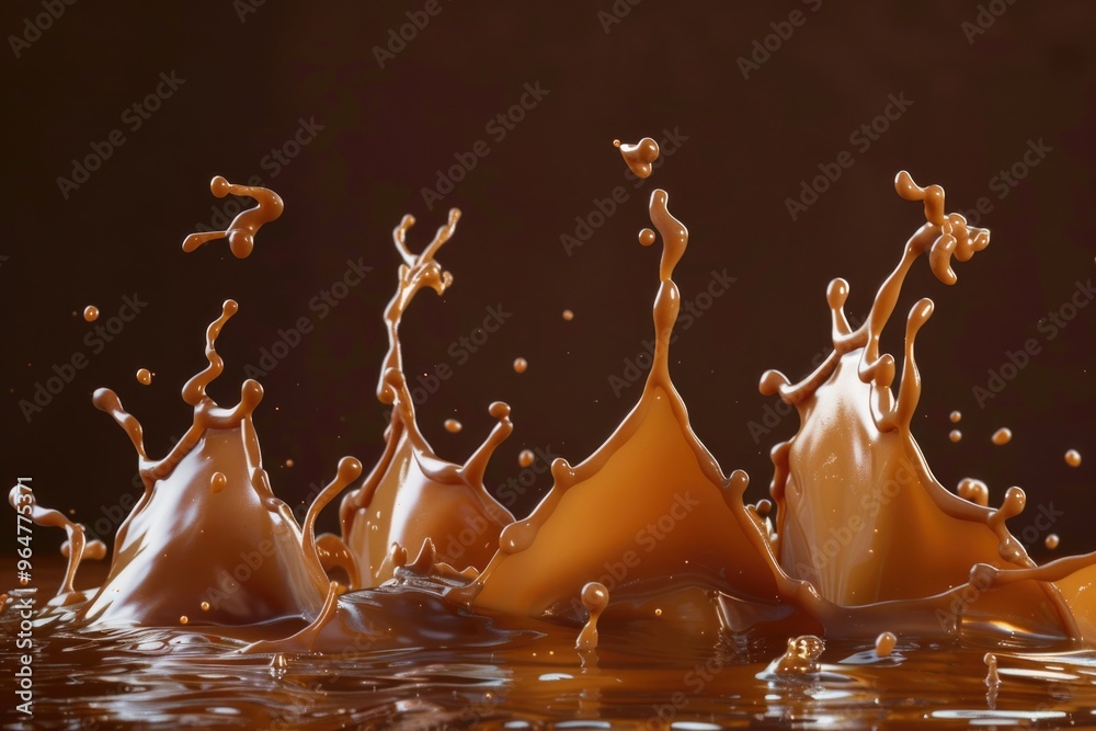 Poster a close-up shot of a liquid splashing onto a brown surface, great for use in designs and graphics