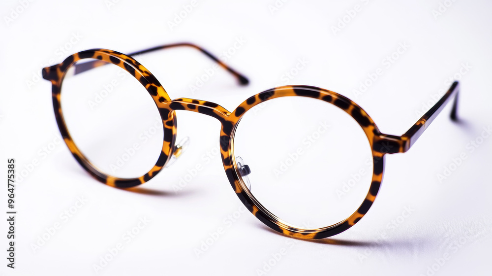 Sticker round, leopard-print glasses are shown on a white background. they look like glasses you might wear 