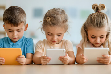 Children Using Tablets for Interactive Digital Learning | Modern Education and Technology in the Classroom