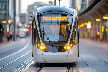 Obraz premium City Center Light Rail Metrolink Tram | Efficient Urban Public Transportation and Sustainable Commuting
