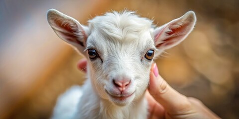 Close-up of a playful white goat in a natural setting enjoying the outdoors. Generative AI