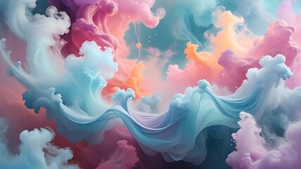 Colorful digital artwork featuring a dynamic and flowing abstract design with swirling clouds and water-like textures in shades of pink, blue, and purple. 