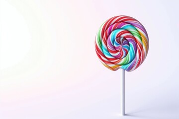 A single colorful lollipop perched on top of a white stick, perfect for parties or celebrations