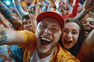 Obraz premium A person taking a photo with friends and family