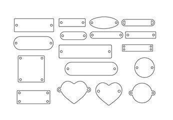 Vector isolated bag label shape set colorless black and white contour line easy drawing