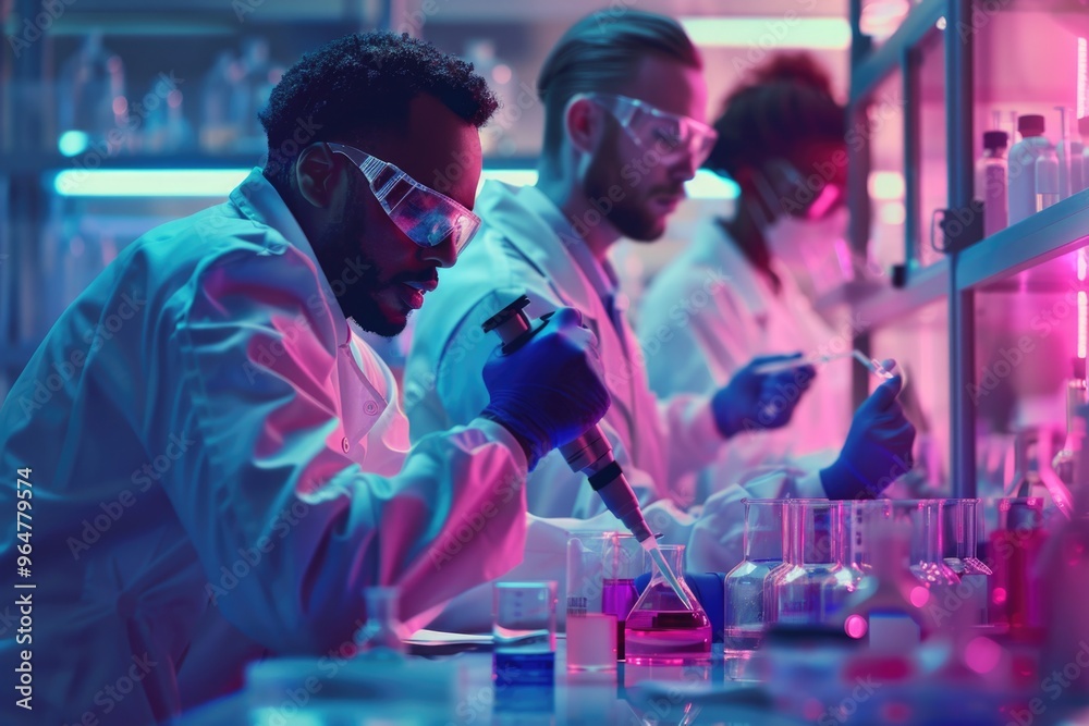 Poster group of people working together in a laboratory environment