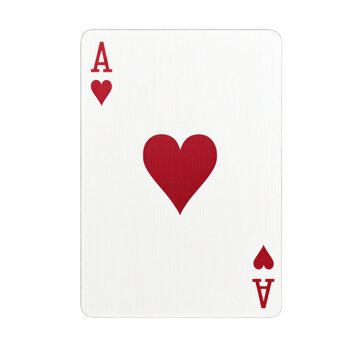 An ace of hearts playing card with a vibrant red heart design, symbolizing love and success in games. transparent background