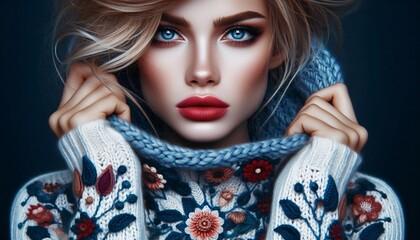 Portrait blonde Frau mit Blumen