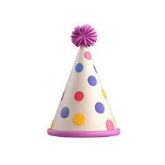A colorful party hat with polka dots, perfect for birthday celebrations and festive occasions. 3d render