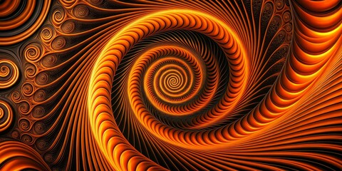 Fractal Spiral of Orange and Black, abstract art, digital, geometric , fractal, spiral, pattern