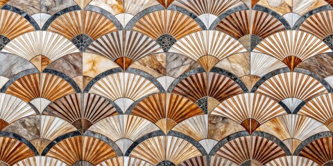 Geometric Marble Fan Pattern, Abstract, Mosaic, Art Deco, Tiles