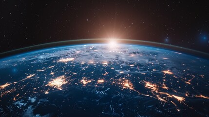 Global communication network concept, The planet earth at night with node connection