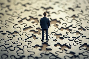 Businessman Standing on a Large Puzzle