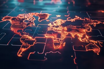 Illuminated World Map Puzzle with Glowing Continents