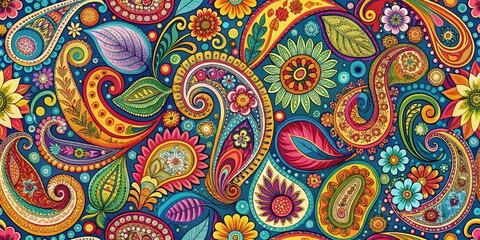 Psychedelic Floral Paisley Pattern, Seamless, Psychedelic, Vibrant Colors, Retro, Boho, 70s