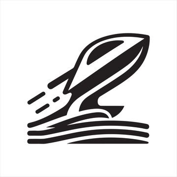 black speedboat speeding across water clip art preview