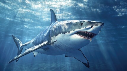 Fototapeta premium White Shark Swimming Ocean
