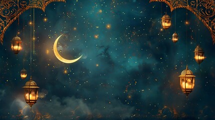 Ramadan Lantern Night: Festive Lights, Crescent Moon, and Stars