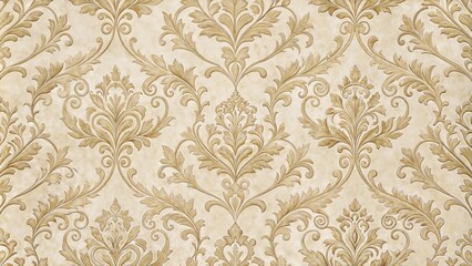 Elegant damask wallpaper, sophisticated mood, representing luxury and style in beige tones with copy space