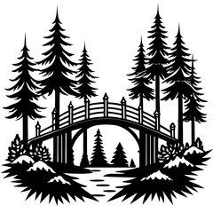 Forestpunk Bridge Art Vector silhouette