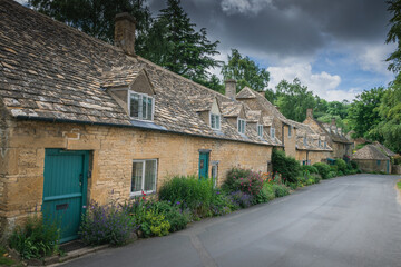 Charming stone cottages on village road