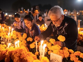 Honoring ancestors with flowers and candles in Mexico