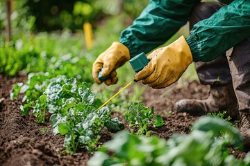 Fototapeta premium Protecting the Harvest: A Gardener's Vigilance Against Pests